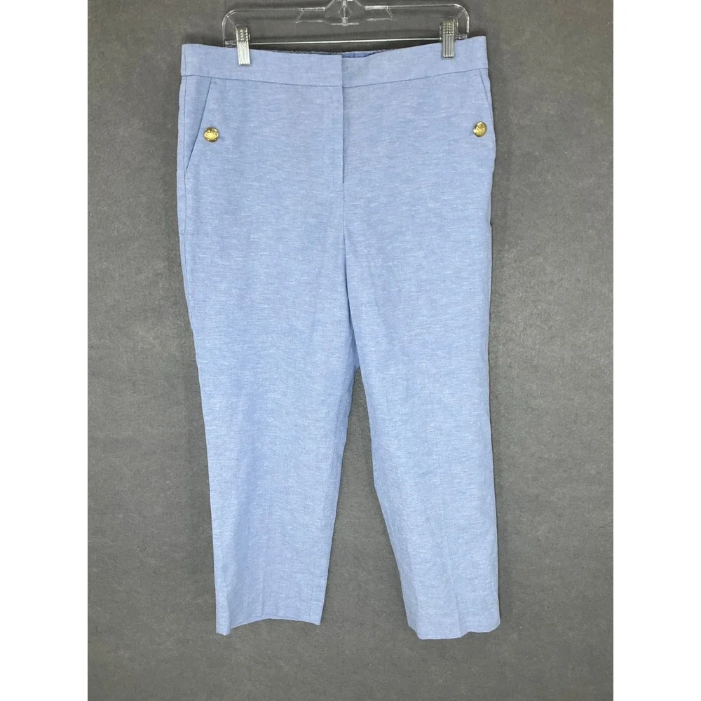 J.Crew Linen Blend Cropped Pants Gold Button Detail Casual‎ Womens Size 14